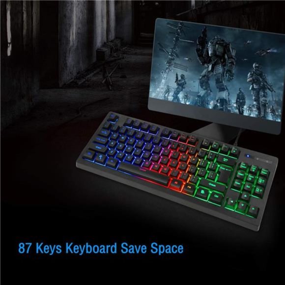 RGB 87 Keys Gaming Keyboard and Backlit Mouse Combo,BlueFinger USB Wired Rainbow - Picture 5 of 6